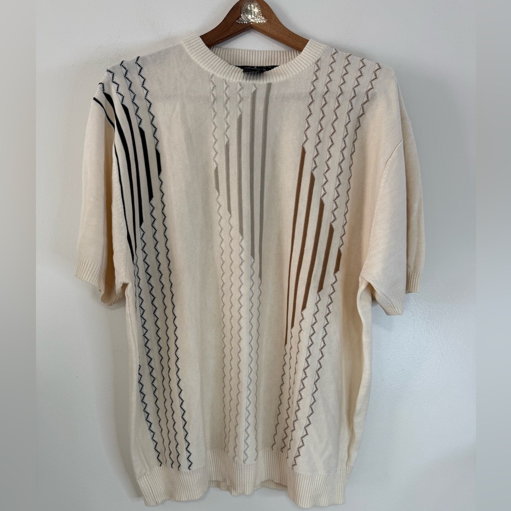 Protege Collection Men’s Cream & Black Patterned Sweater Silk/cotton size XL